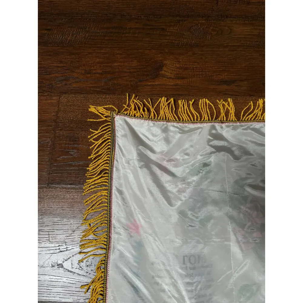Vintage WWII Satin USMC Pillow Cover — Parris Island Mother Souvenir with Fringe
